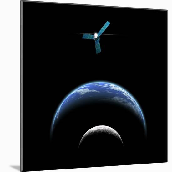 Artist's Depiction of a Satellite in Orbit around an Earth-Like World and Moon-null-Mounted Art Print