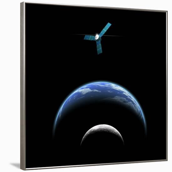 Artist's Depiction of a Satellite in Orbit around an Earth-Like World and Moon-null-Framed Art Print