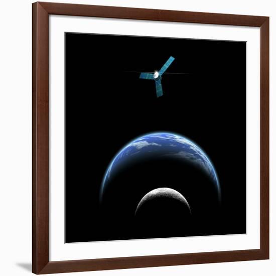 Artist's Depiction of a Satellite in Orbit around an Earth-Like World and Moon-null-Framed Art Print