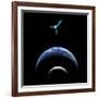 Artist's Depiction of a Satellite in Orbit around an Earth-Like World and Moon-null-Framed Art Print