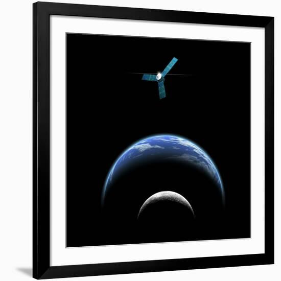 Artist's Depiction of a Satellite in Orbit around an Earth-Like World and Moon-null-Framed Art Print