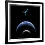 Artist's Depiction of a Satellite in Orbit around an Earth-Like World and Moon-null-Framed Art Print