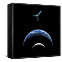 Artist's Depiction of a Satellite in Orbit around an Earth-Like World and Moon-null-Framed Stretched Canvas