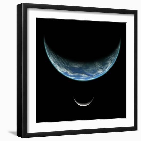 Artist's Depiction of an Earth-Like Planet with an Orbiting Moon-null-Framed Art Print