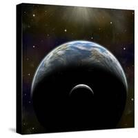 Artist's Depiction of an Earth-Like Planet with it's Orbiting Moon-null-Stretched Canvas