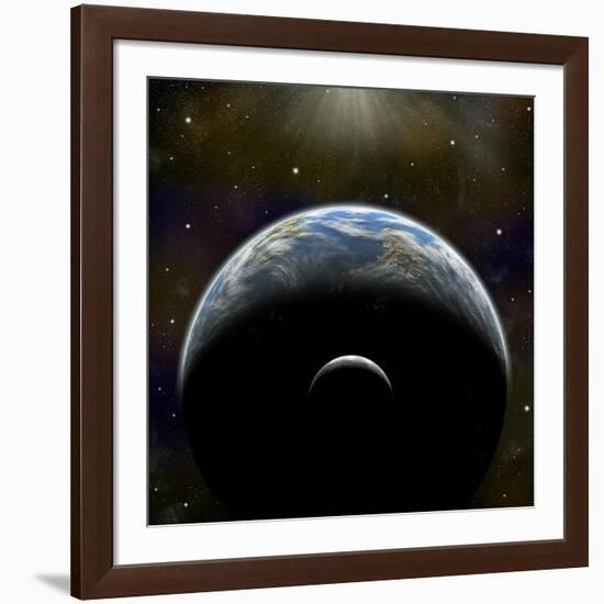 Artist's Depiction of an Earth-Like Planet with it's Orbiting Moon-null-Framed Art Print