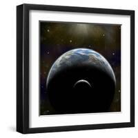 Artist's Depiction of an Earth-Like Planet with it's Orbiting Moon-null-Framed Art Print