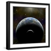 Artist's Depiction of an Earth-Like Planet with it's Orbiting Moon-null-Framed Art Print