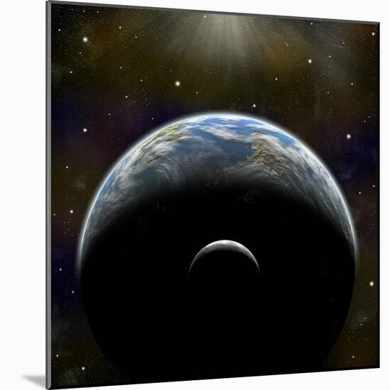 Artist's Depiction of an Earth-Like Planet with it's Orbiting Moon-null-Mounted Art Print