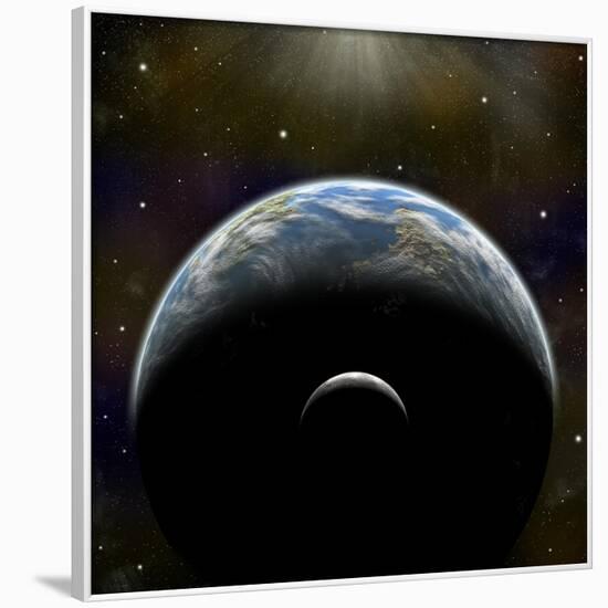 Artist's Depiction of an Earth-Like Planet with it's Orbiting Moon-null-Framed Art Print