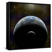 Artist's Depiction of an Earth-Like Planet with it's Orbiting Moon-null-Framed Stretched Canvas