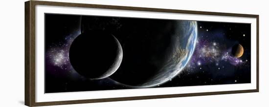Artist's Depiction of an Earth-Like Planet with Orbiting Moon and a Red Planet-null-Framed Premium Giclee Print