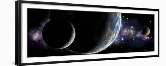 Artist's Depiction of an Earth-Like Planet with Orbiting Moon and a Red Planet-null-Framed Premium Giclee Print