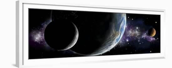 Artist's Depiction of an Earth-Like Planet with Orbiting Moon and a Red Planet-null-Framed Premium Giclee Print