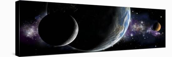 Artist's Depiction of an Earth-Like Planet with Orbiting Moon and a Red Planet-null-Stretched Canvas