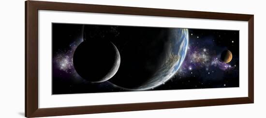 Artist's Depiction of an Earth-Like Planet with Orbiting Moon and a Red Planet-null-Framed Art Print