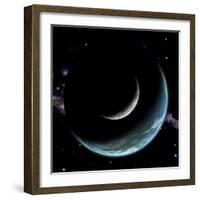 Artist's Depiction of an Earth-Like World with a Large Rocky Moon Orbiting-null-Framed Art Print