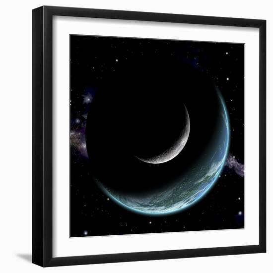 Artist's Depiction of an Earth-Like World with a Large Rocky Moon Orbiting-null-Framed Art Print