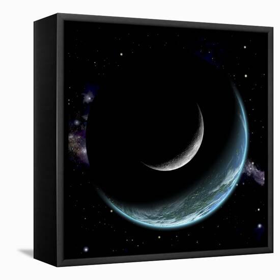 Artist's Depiction of an Earth-Like World with a Large Rocky Moon Orbiting-null-Framed Stretched Canvas