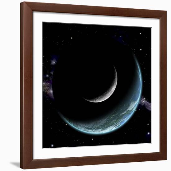 Artist's Depiction of an Earth-Like World with a Large Rocky Moon Orbiting-null-Framed Art Print