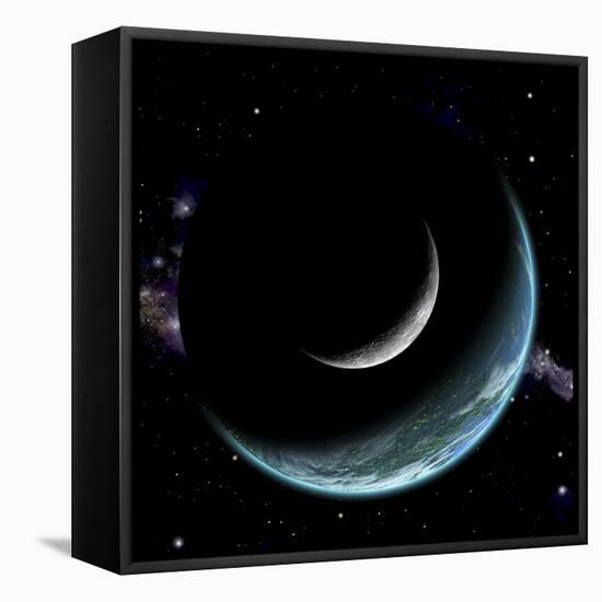 Artist's Depiction of an Earth-Like World with a Large Rocky Moon Orbiting-null-Framed Stretched Canvas