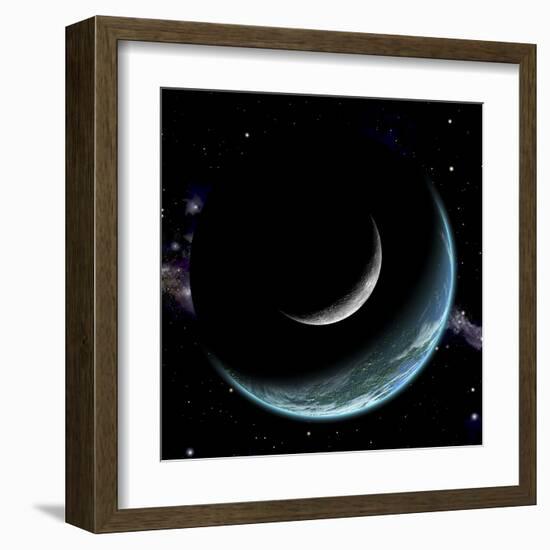 Artist's Depiction of an Earth-Like World with a Large Rocky Moon Orbiting-null-Framed Art Print