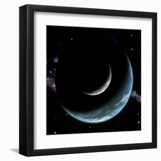 Artist's Depiction of an Earth-Like World with a Large Rocky Moon Orbiting-null-Framed Art Print