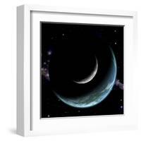 Artist's Depiction of an Earth-Like World with a Large Rocky Moon Orbiting-null-Framed Art Print