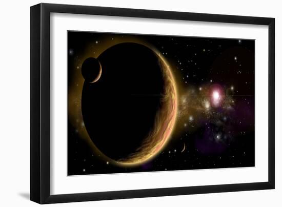 Artist's Depiction of an Orange and Cloudy World with Two Moons-null-Framed Art Print