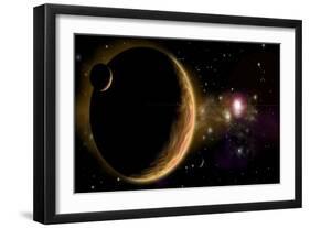 Artist's Depiction of an Orange and Cloudy World with Two Moons-null-Framed Art Print