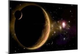 Artist's Depiction of an Orange and Cloudy World with Two Moons-null-Mounted Premium Giclee Print