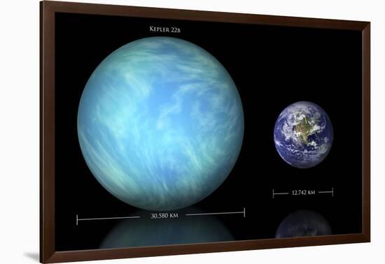 Artist's Depiction of the Difference in Size Between Earth and Kepler 22B-null-Framed Art Print