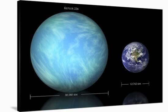 Artist's Depiction of the Difference in Size Between Earth and Kepler 22B-null-Stretched Canvas