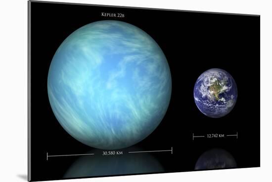 Artist's Depiction of the Difference in Size Between Earth and Kepler 22B-null-Mounted Premium Giclee Print