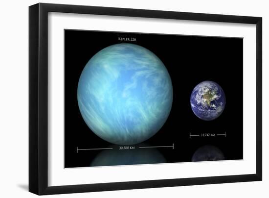 Artist's Depiction of the Difference in Size Between Earth and Kepler 22B-null-Framed Art Print