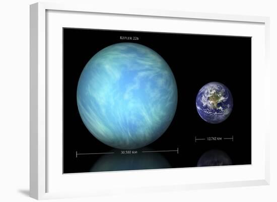 Artist's Depiction of the Difference in Size Between Earth and Kepler 22B-null-Framed Art Print