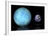 Artist's Depiction of the Difference in Size Between Earth and Kepler 22B-null-Framed Art Print