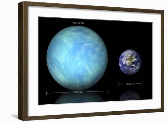 Artist's Depiction of the Difference in Size Between Earth and Kepler 22B-null-Framed Art Print