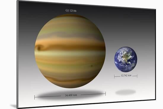 Artist's Depiction of the Size Relationship Between Earth and Gliese 1214B-null-Mounted Art Print