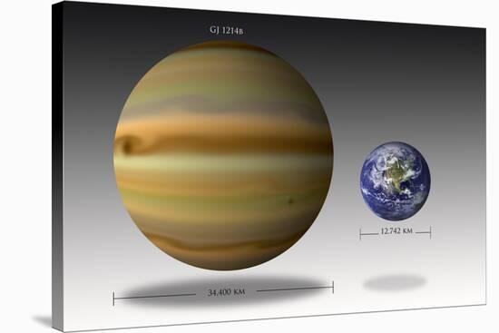 Artist's Depiction of the Size Relationship Between Earth and Gliese 1214B-null-Stretched Canvas