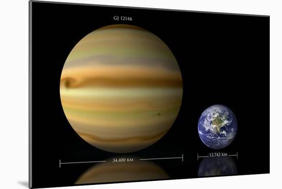 Artist's Depiction of the Size Relationship Between Earth and Gliese 1214B-null-Mounted Premium Giclee Print