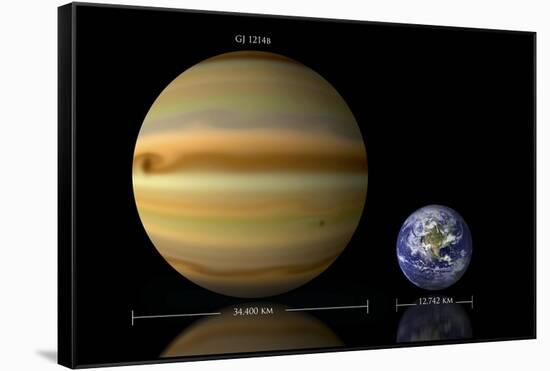 Artist's Depiction of the Size Relationship Between Earth and Gliese 1214B-null-Framed Stretched Canvas