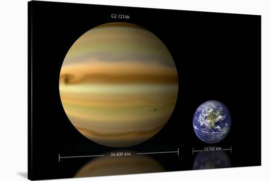 Artist's Depiction of the Size Relationship Between Earth and Gliese 1214B-null-Stretched Canvas