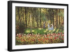 Artist's Family in the Garden at Argenteuil-Claude Monet-Framed Art Print