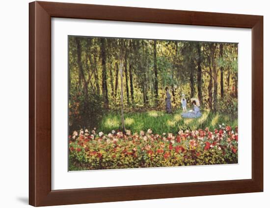 Artist's Family in the Garden at Argenteuil-Claude Monet-Framed Art Print
