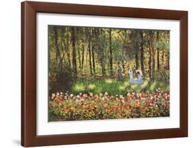 Artist's Family in the Garden at Argenteuil-Claude Monet-Framed Art Print