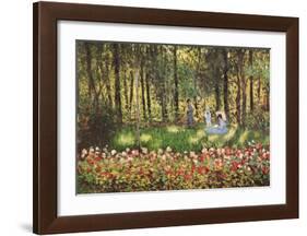 Artist's Family in the Garden at Argenteuil-Claude Monet-Framed Art Print