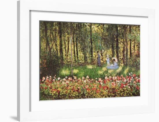 Artist's Family in the Garden at Argenteuil-Claude Monet-Framed Art Print