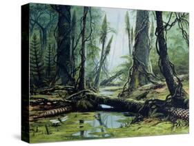 Artist's Impression of a Carboniferous Forest.-Ludek Pesek-Stretched Canvas