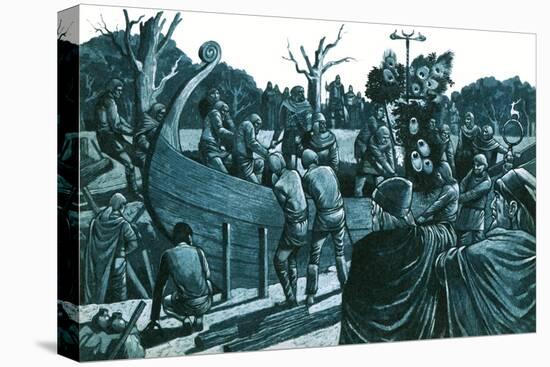 Artist's Impression of the Anglo-Saxon Ship-Burial at Sutton Hoo-Richard Hook-Stretched Canvas